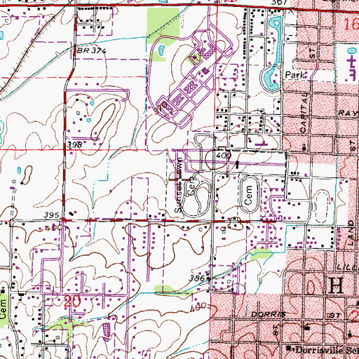 Topographic Map of Sunset HillCemetery, IL
