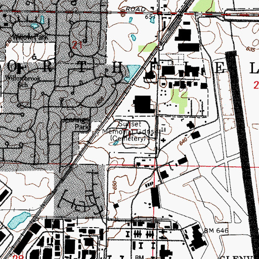 Topographic Map of Sunset Memorial Lawns, IL