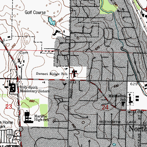 Topographic Map of Sunset Ridge School, IL