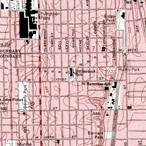 Topographic Map of Sutherland Elementary School, IL