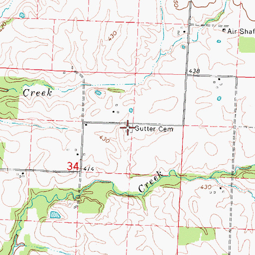 Topographic Map of Sutter Cemetery, IL
