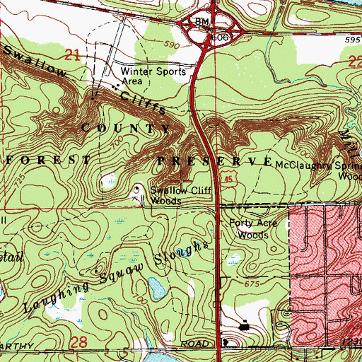 Topographic Map of Swallow Cliff Woods, IL