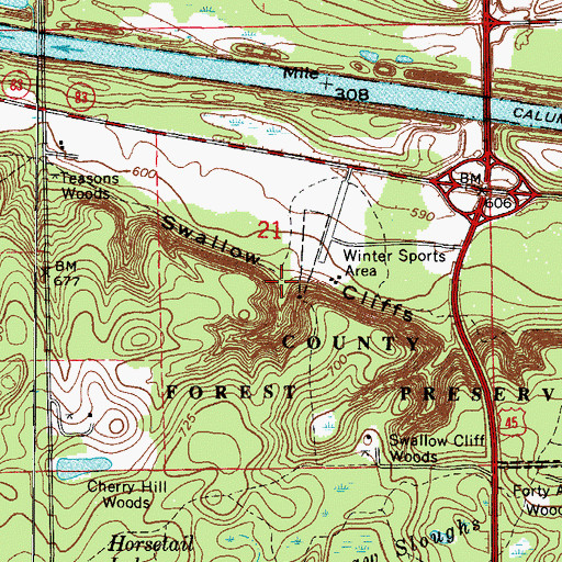 Topographic Map of Swallow Cliffs, IL