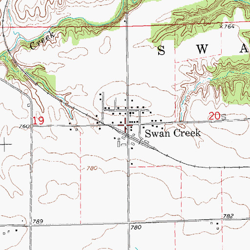 Topographic Map of Swan Creek, IL