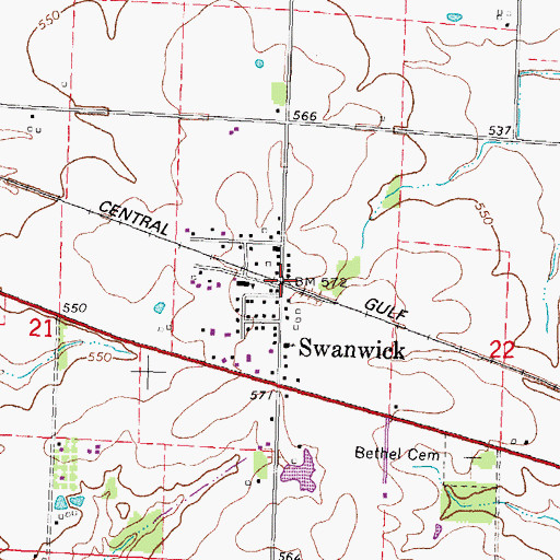 Topographic Map of Swanwick, IL