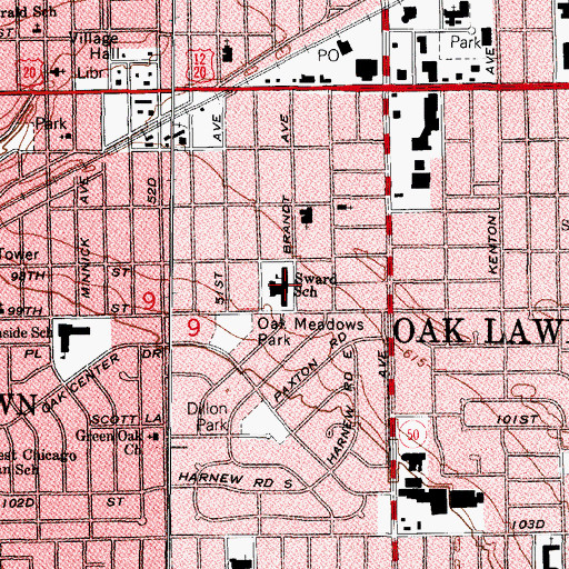 Topographic Map of Sward Elementary School, IL