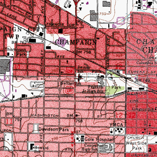 Topographic Map of Switzer School, IL
