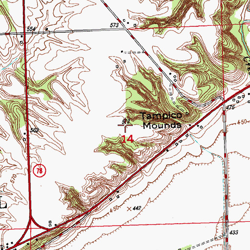 Topographic Map of Tampico Mounds, IL