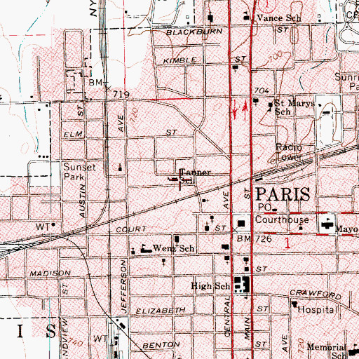 Topographic Map of Tanner School, IL