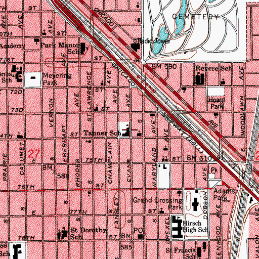 Topographic Map of Tanner Elementary School, IL