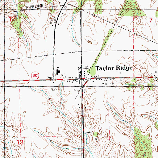 Topographic Map of Taylor Ridge, IL