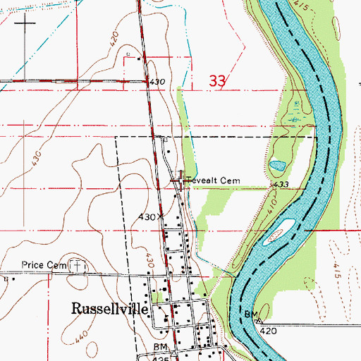 Topographic Map of Tevealt Cemetery, IL