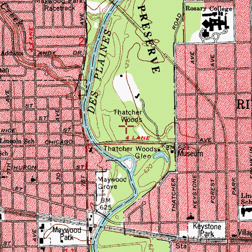 Topographic Map of Thatcher Woods, IL