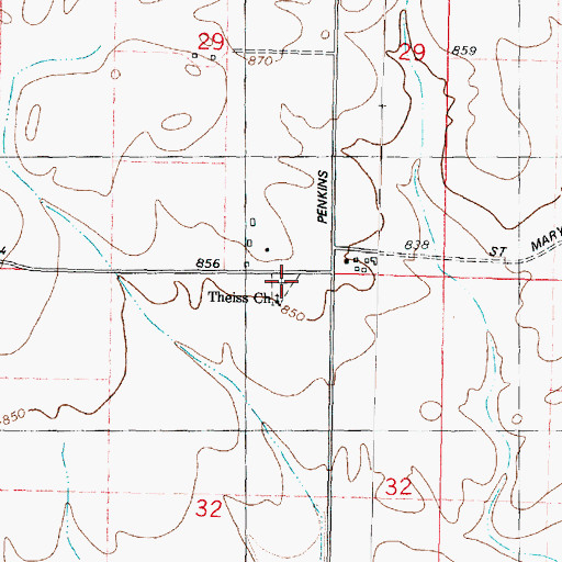 Topographic Map of Theiss Cemetery, IL