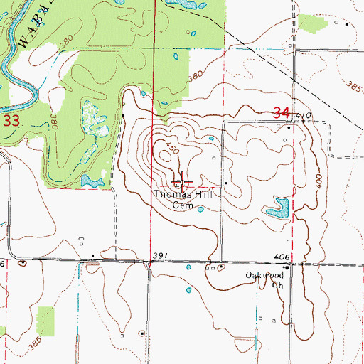Topographic Map of Thomas Hill Cemetery, IL