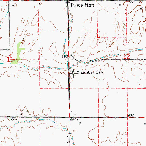 Topographic Map of Thornber Cemetery, IL