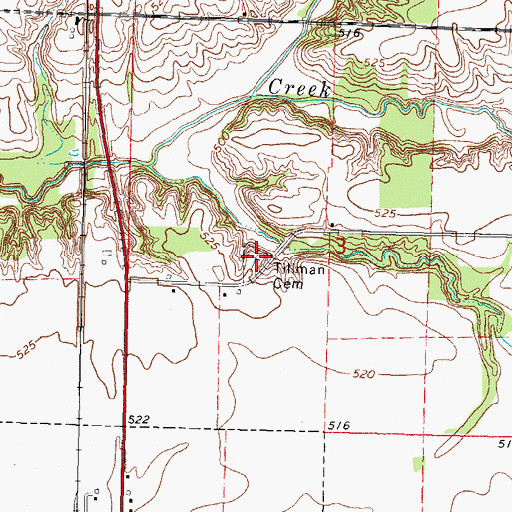 Topographic Map of Tillman Cemetery, IL
