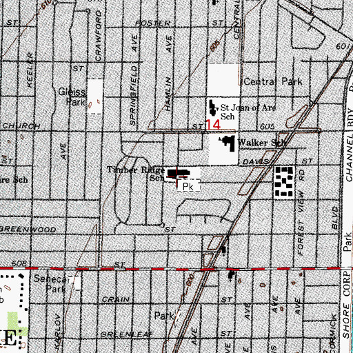 Topographic Map of Timber Ridge Magnet School, IL