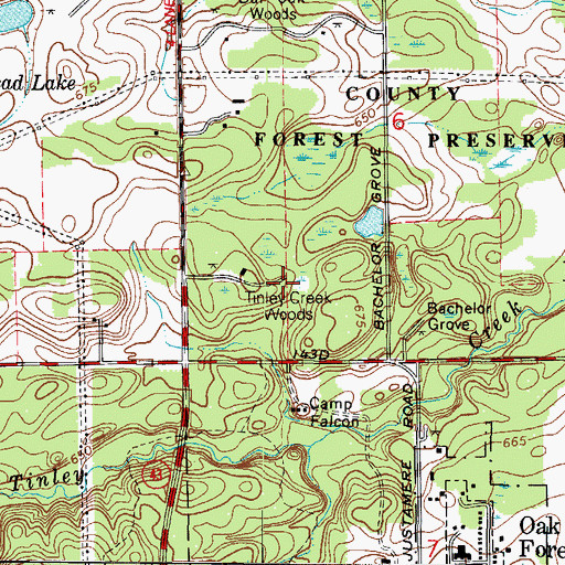 Topographic Map of Tinley Creek Woods, IL