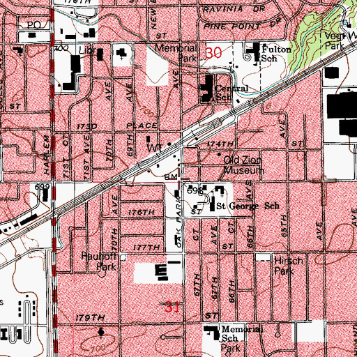 Topographic Map of Tinley Park, IL
