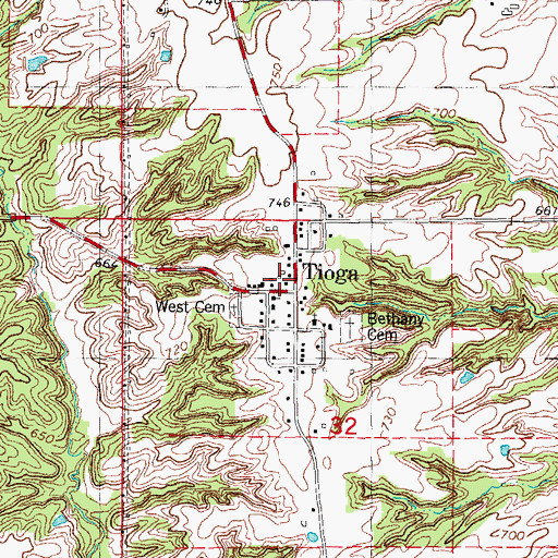 Topographic Map of Tioga, IL