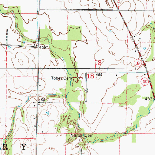 Topographic Map of Tobey Cemetery, IL