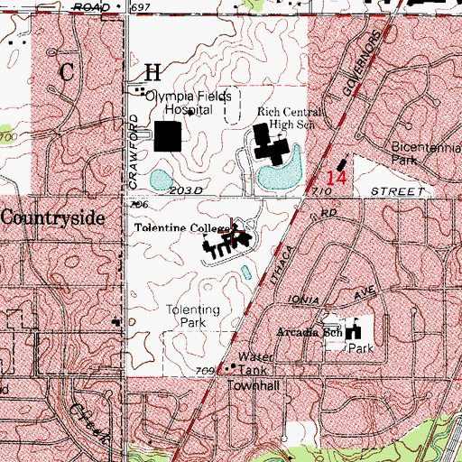 Topographic Map of Tolentine College, IL