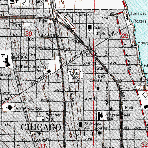 Topographic Map of Touhy Park, IL