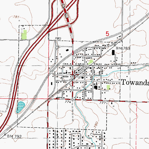 Topographic Map of Towanda, IL