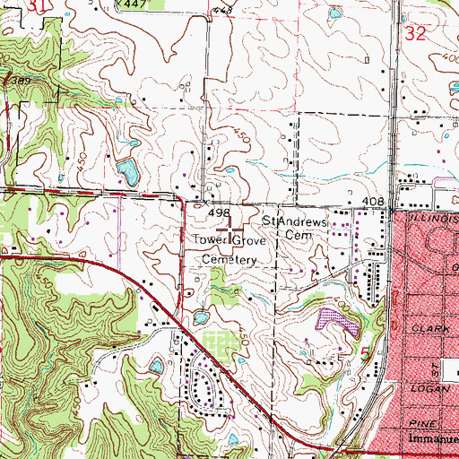 Topographic Map of Tower Grove Cemetery, IL