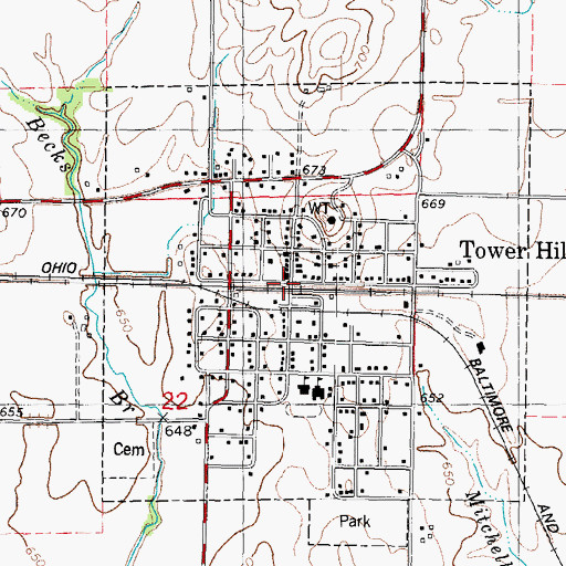 Topographic Map of Tower Hill, IL
