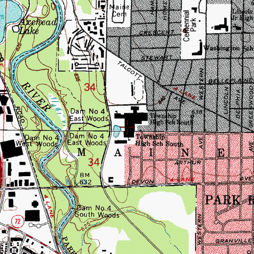 Topographic Map of Maine South High School, IL