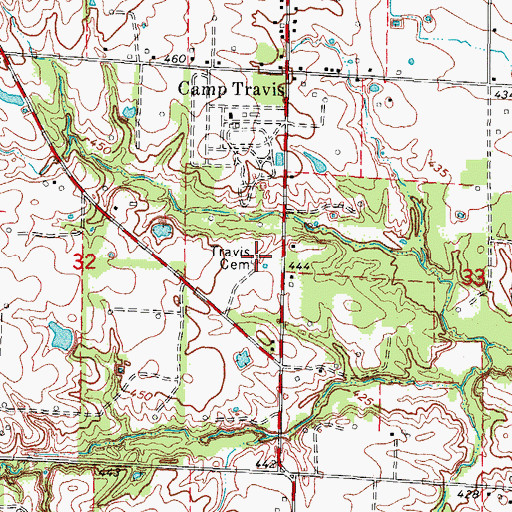 Topographic Map of Travis Cemetery, IL
