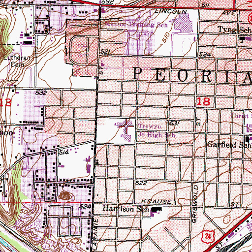 Topographic Map of Trewyn Middle School, IL