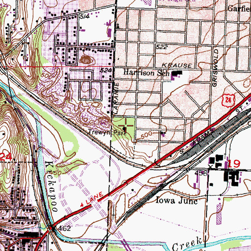 Topographic Map of Trewyn Park, IL