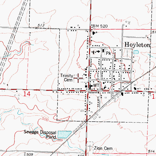 Topographic Map of Trinity Cemetery, IL