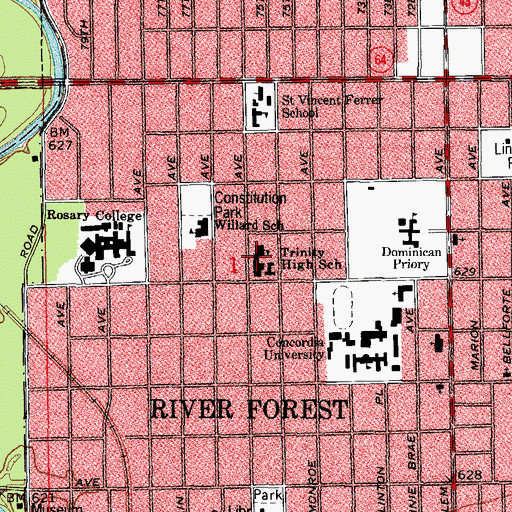 Topographic Map of Trinity High School, IL