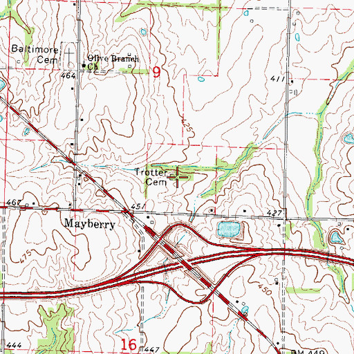 Topographic Map of Trotter Cemetery, IL