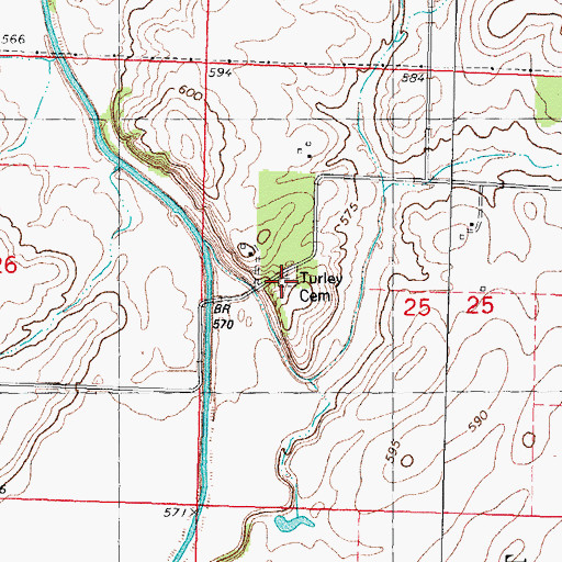 Topographic Map of Turley Cemetery, IL