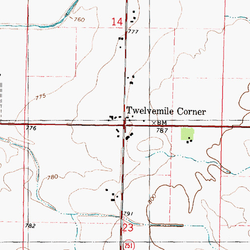 Topographic Map of Twelvemile Corner, IL