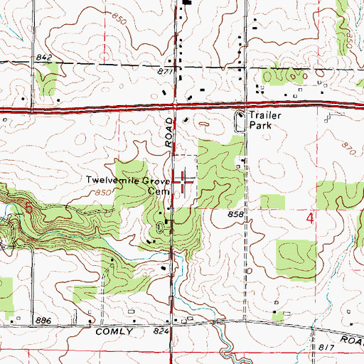 Topographic Map of Twelve Mile Grove Cemetery, IL
