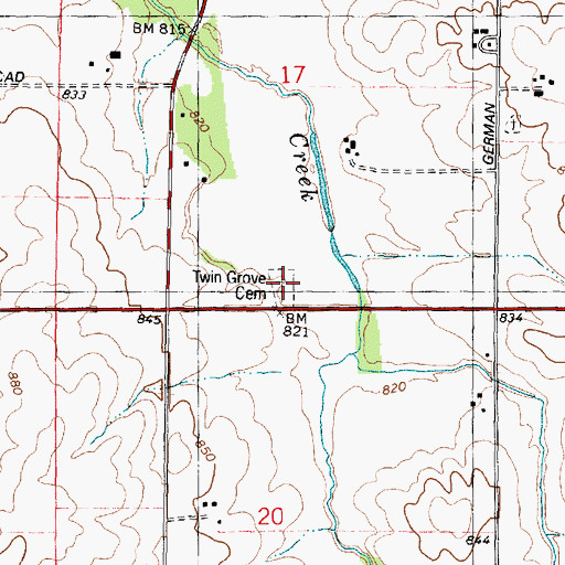 Topographic Map of Twin Grove Cemetery, IL