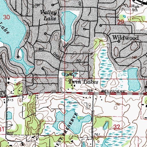 Topographic Map of Twin Lakes, IL