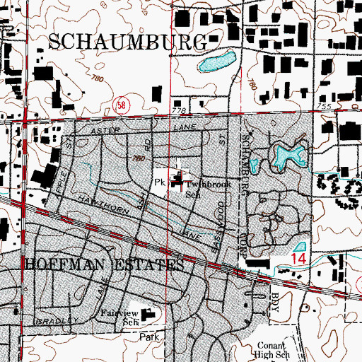 Topographic Map of Twinbrook Elementary School, IL