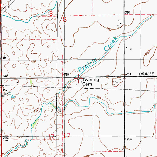Topographic Map of Twining Cemetery, IL