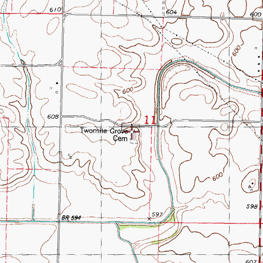 Topographic Map of Two Mile Grove Cemetery, IL