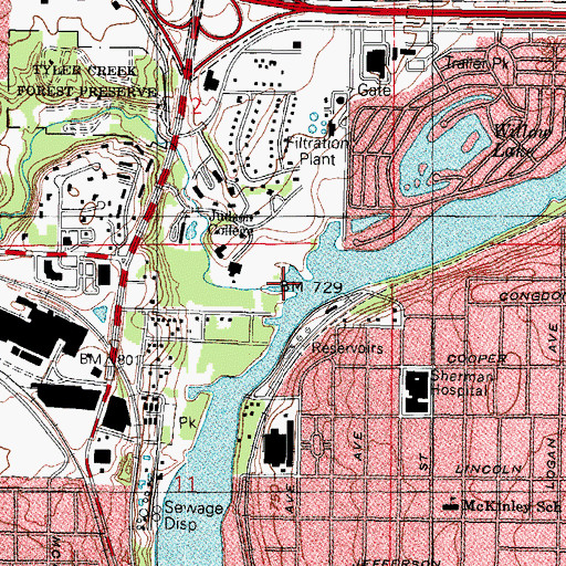 Topographic Map of Tyler Creek, IL