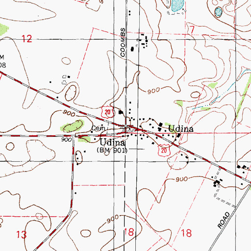 Topographic Map of Udina, IL