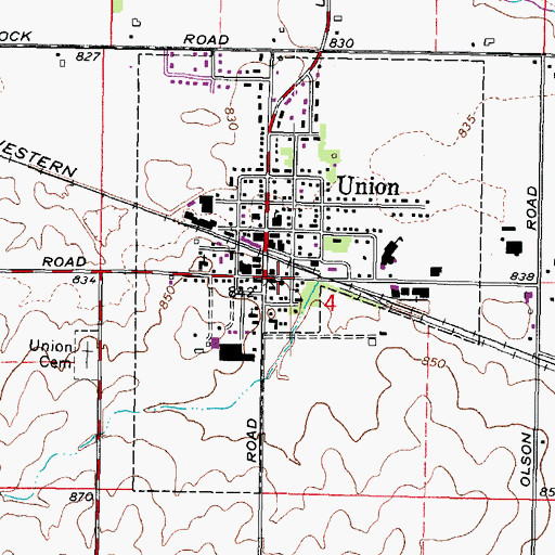 Topographic Map of Union, IL