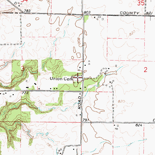 Topographic Map of Union Cemetery, IL
